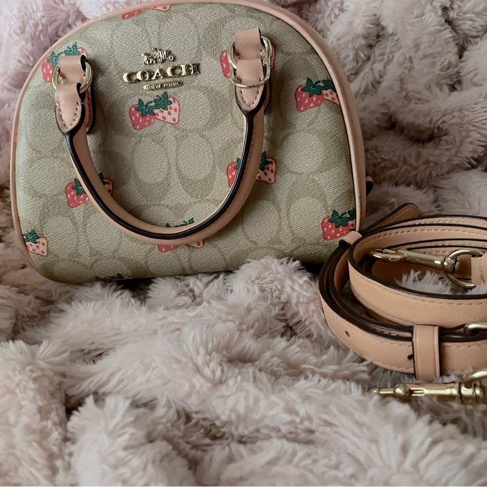 Coach Sydney Satchel In Signature Canvas With Strawberry Print